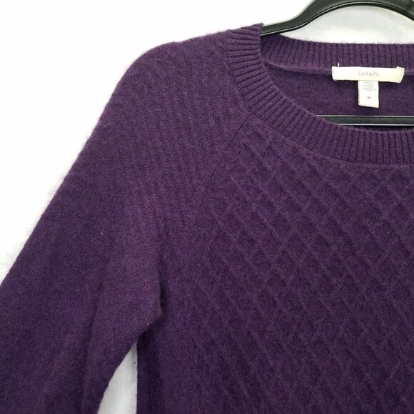 Lark & Ro Cashmere Sweater Womens M Crew Neck Diamond Cable Knit Purple Pullover - Picture 3 of 14